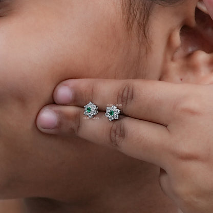 Minimalist Gemstone And Diamond Flower Stud Earring