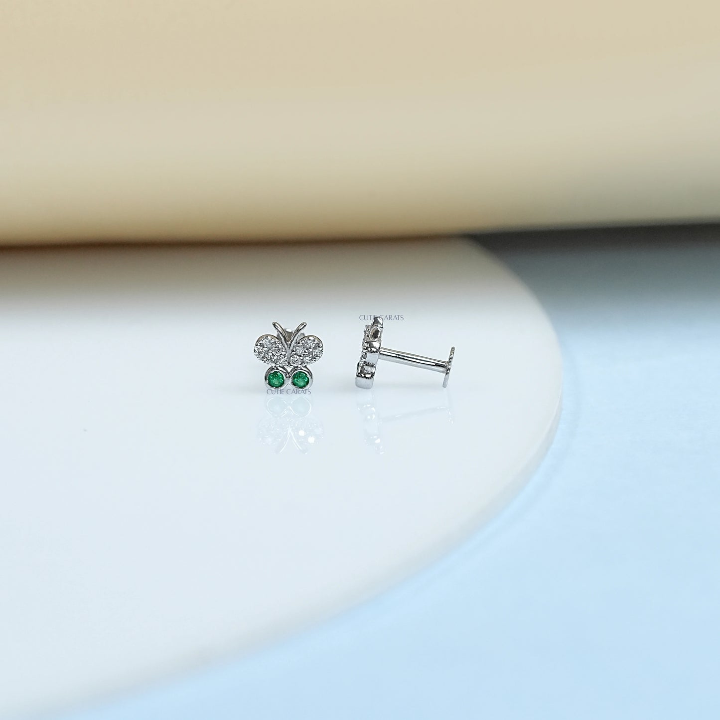 Minimalist Gemstone And Diamond Butterfly Earrings