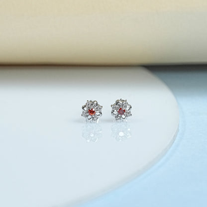 Ruby And Diamond Cluster Earrings For Kids