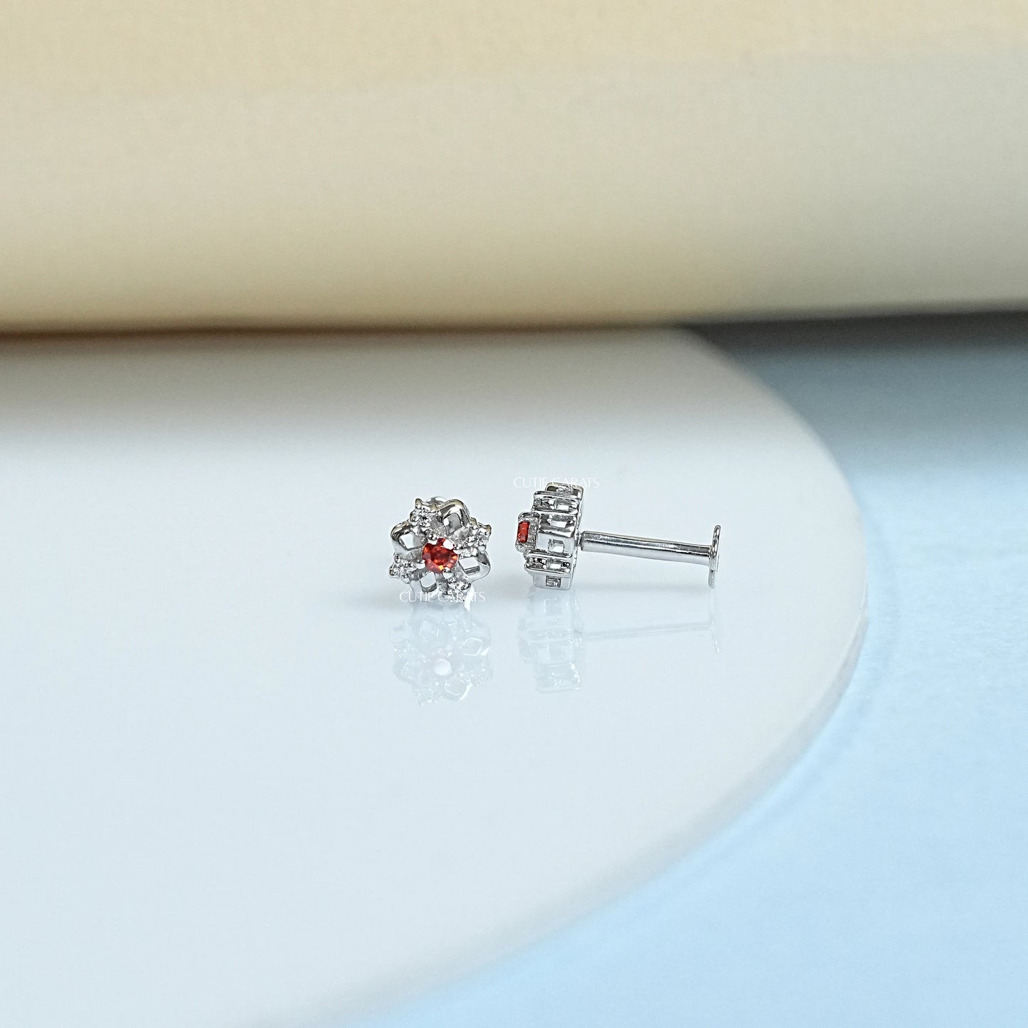 Ruby And Diamond Cluster Earrings For Kids