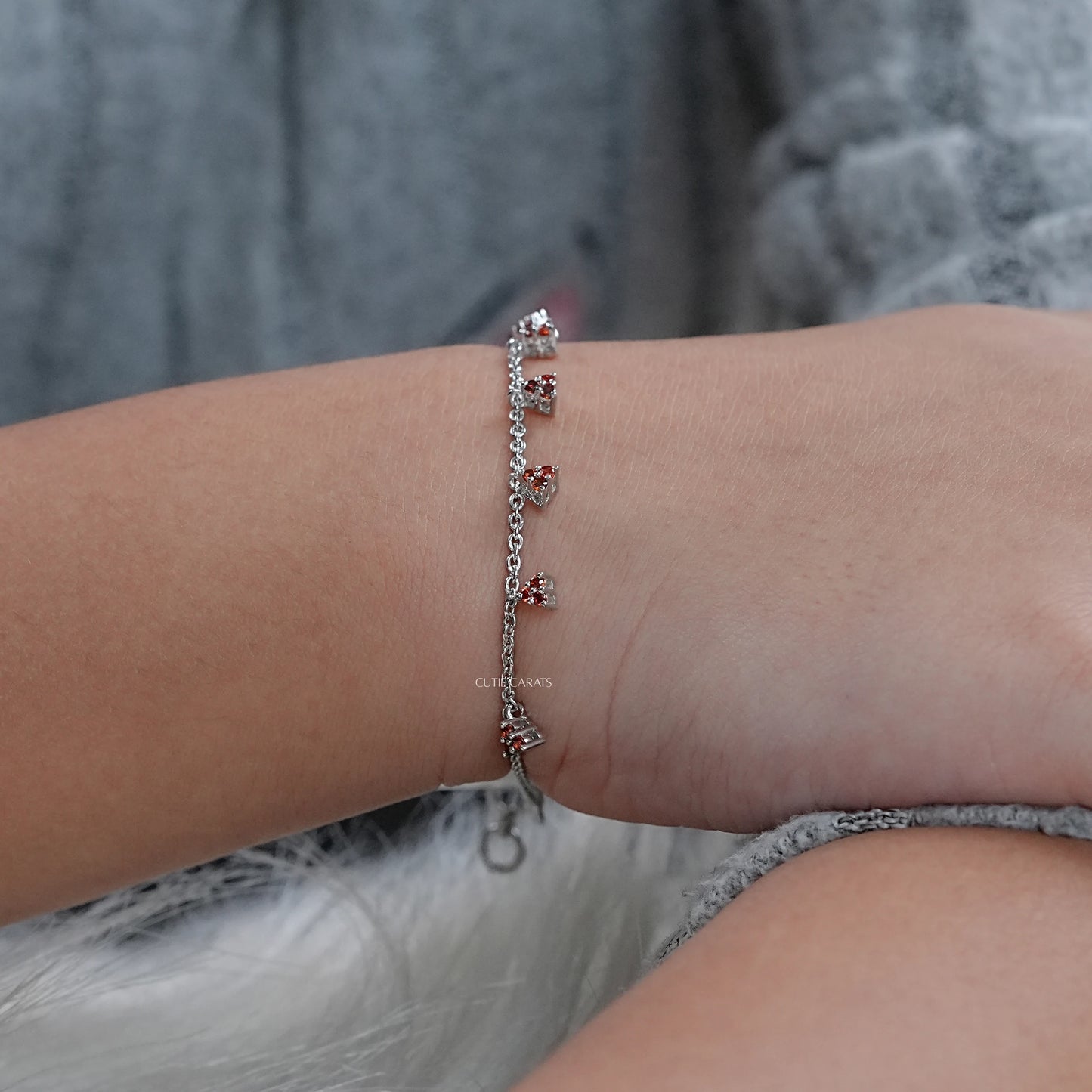 Red Ruby Charm Chain Bracelet For Girls