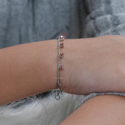 Red Ruby Charm Chain Bracelet For Girls