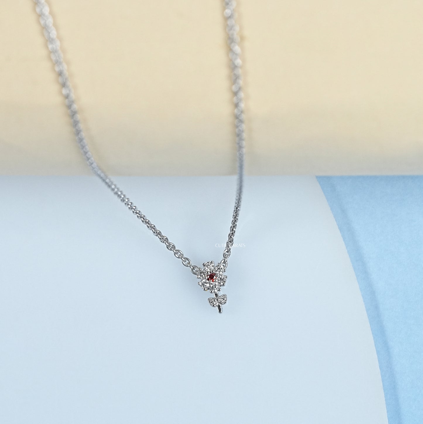 Round Red Ruby Gemstone Flower Pendant