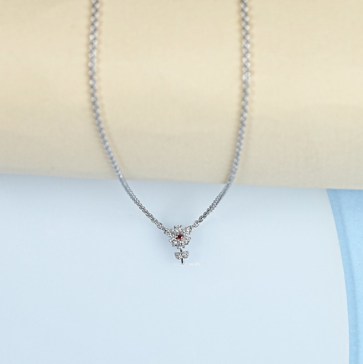 Round Red Ruby Gemstone Flower Pendant