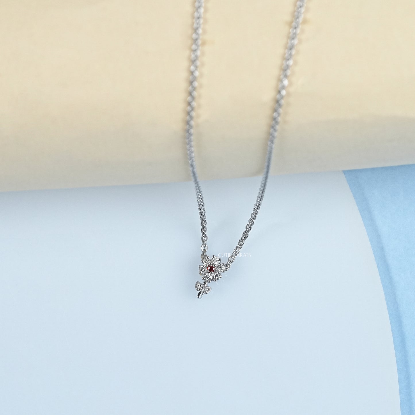 Round Red Ruby Gemstone Flower Pendant