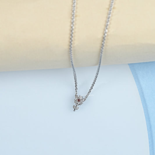 Round Red Ruby Gemstone Flower Pendant