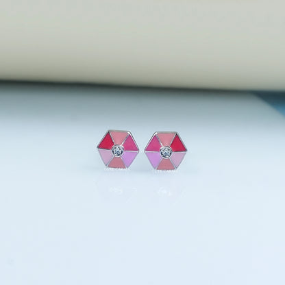 Pink Enamel Hexagon Shape Earrings