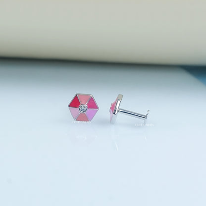 Pink Enamel Hexagon Shape Earrings