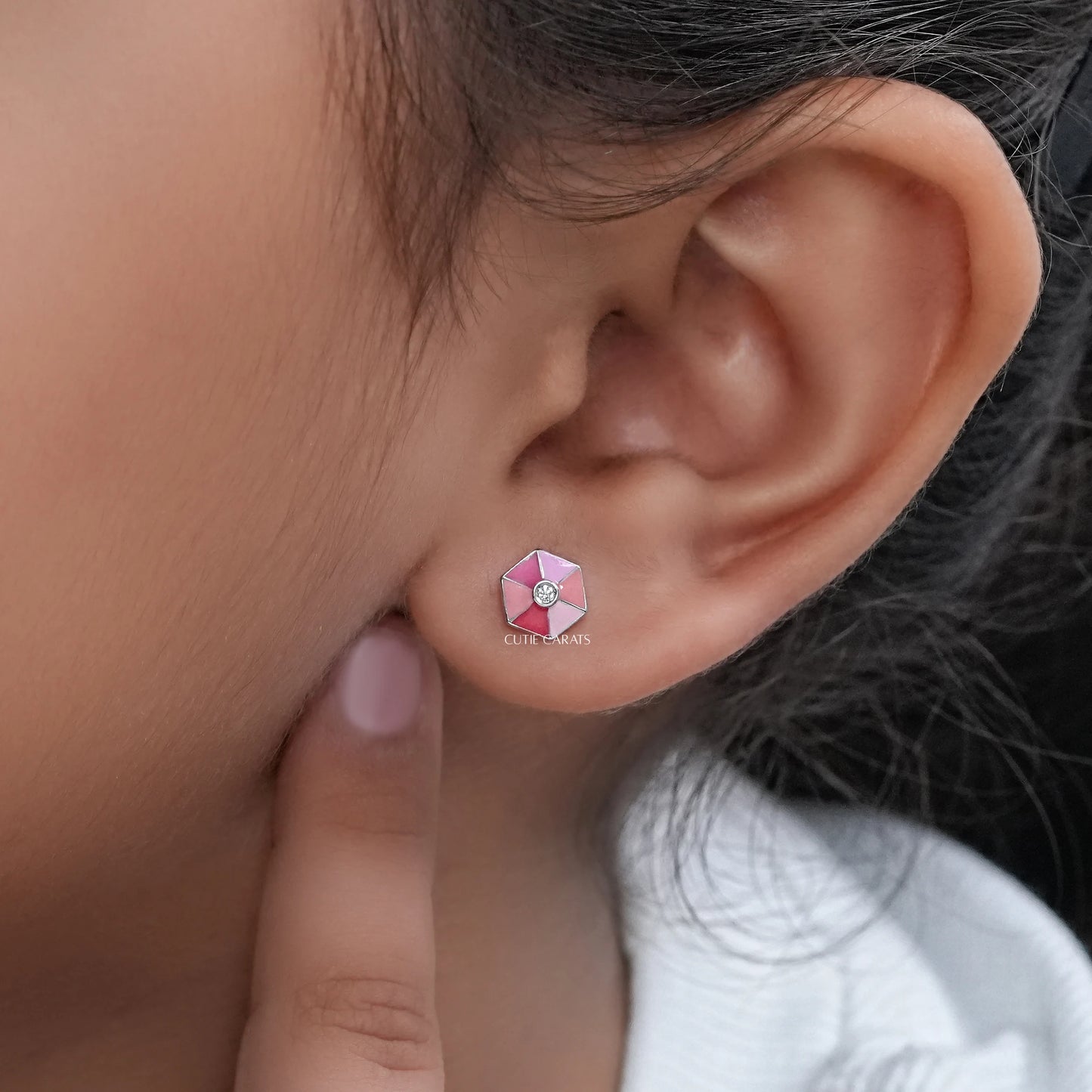 Pink Enamel Hexagon Shape Earrings