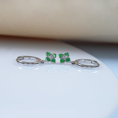 Green Leaf Charm Hoop Earrings For Kids