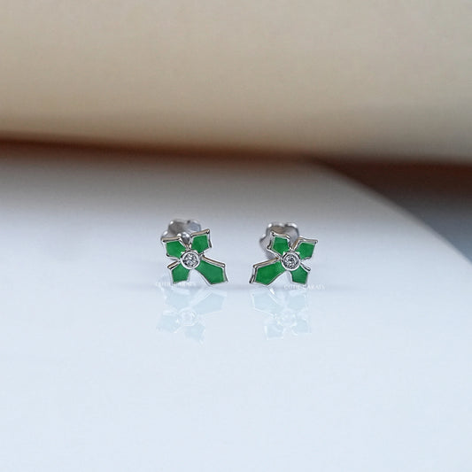 Cross Green Enamel Stud Earrings