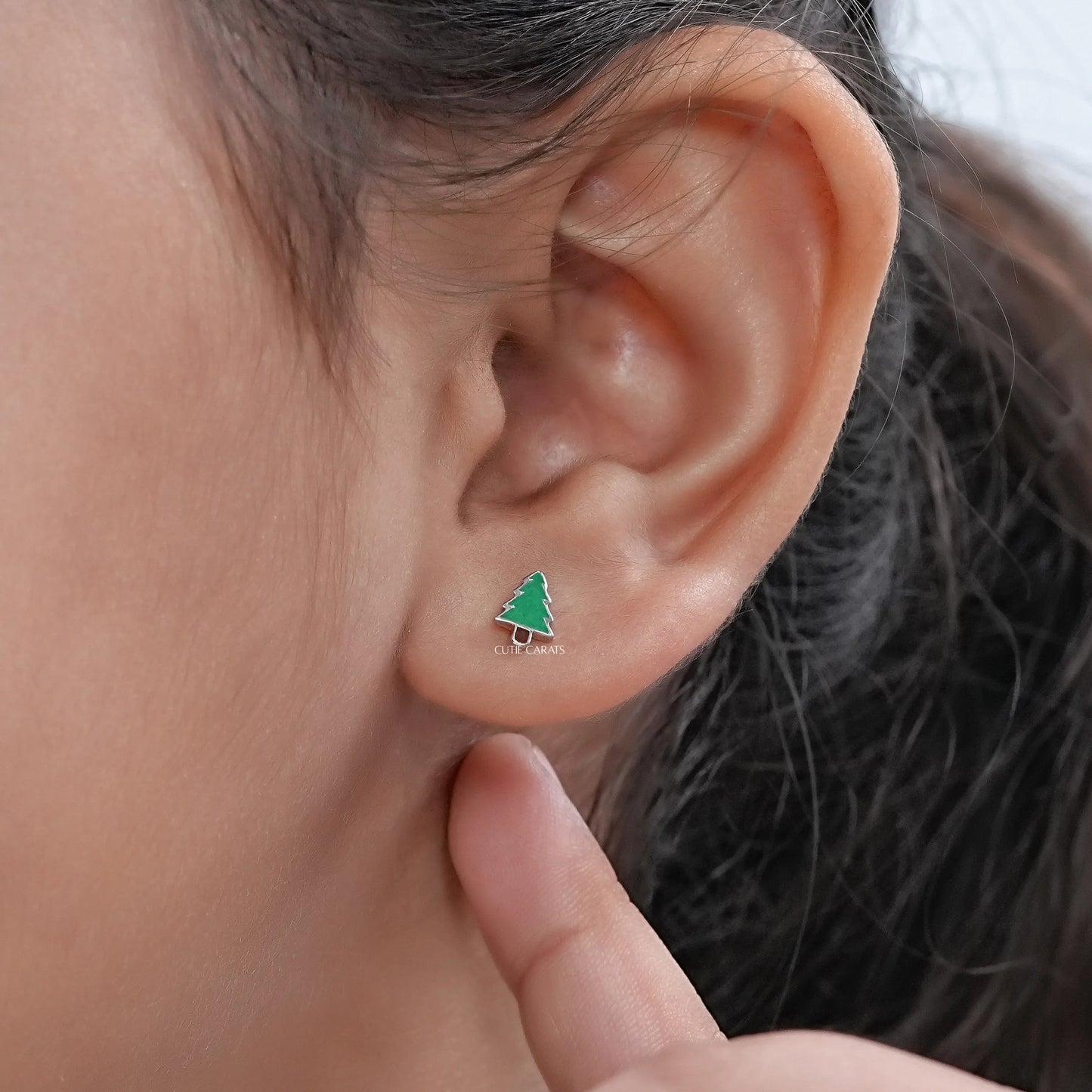 Enamel Christmas Tree Baby Stud Earrings
