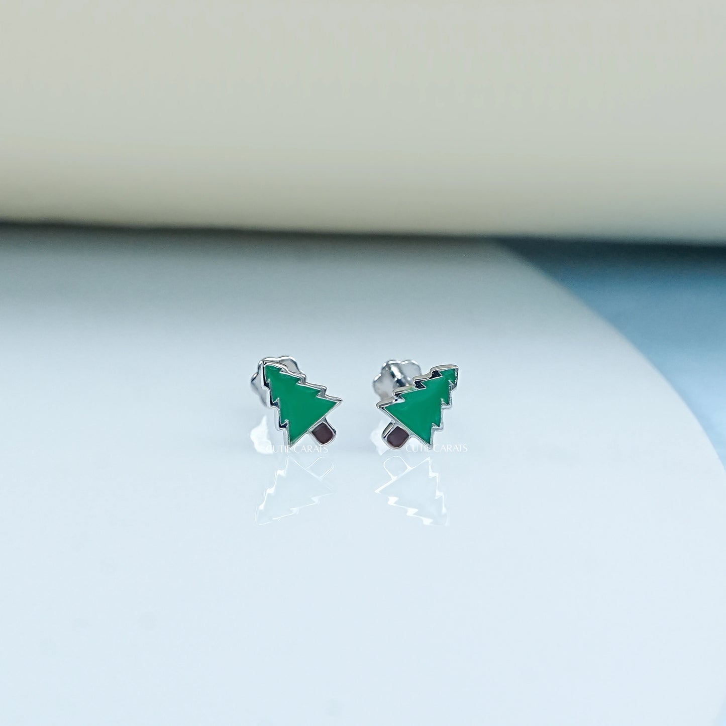 Enamel Christmas Tree Baby Stud Earrings