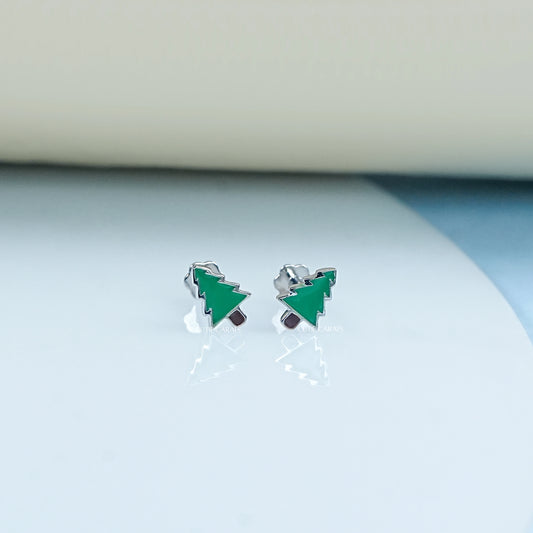 Enamel Christmas Tree Baby Stud Earrings