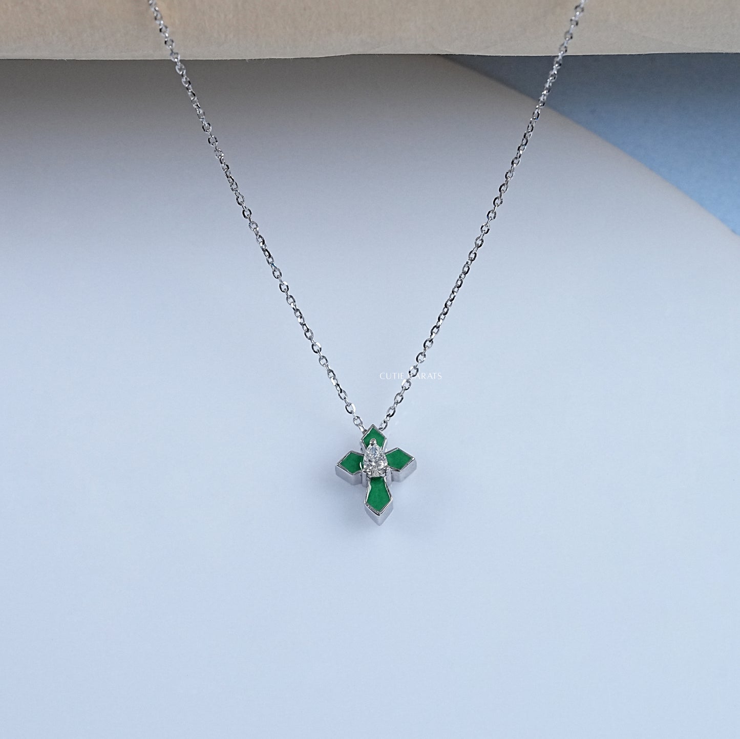 Pear Cut Lab Grown Diamond Cross Necklace