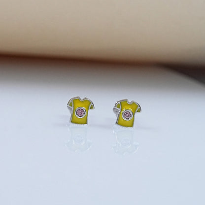 Yellow Enamel T Shirt Shape Stud Earrings For Kids