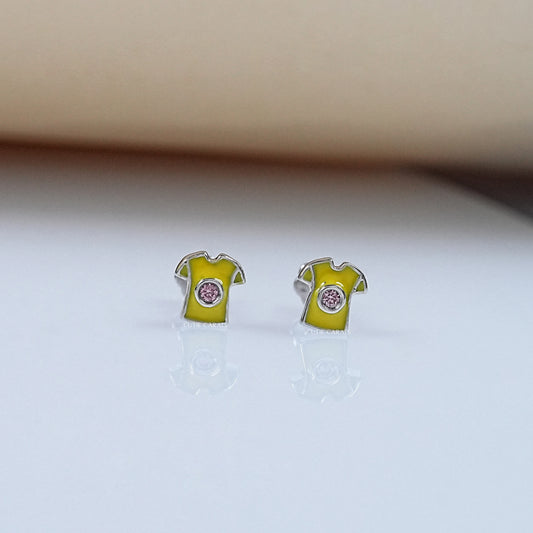 Yellow Enamel T Shirt Shape Stud Earrings For Kids