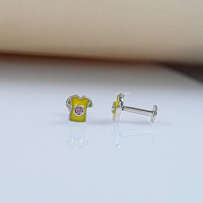 Yellow Enamel T Shirt Shape Stud Earrings For Kids