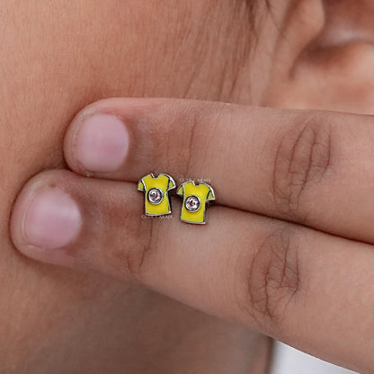 Yellow Enamel T Shirt Shape Stud Earrings For Kids