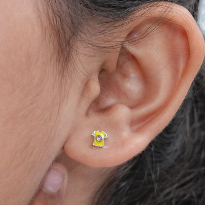Yellow Enamel T Shirt Shape Stud Earrings For Kids