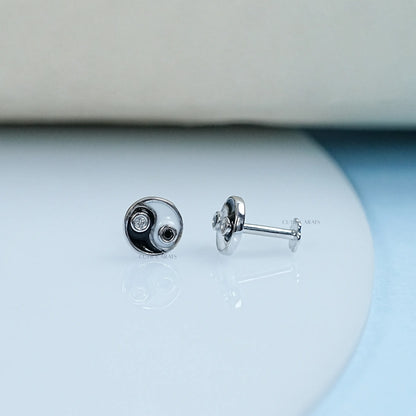 Yin Yang Round Diamond Enamel Stud