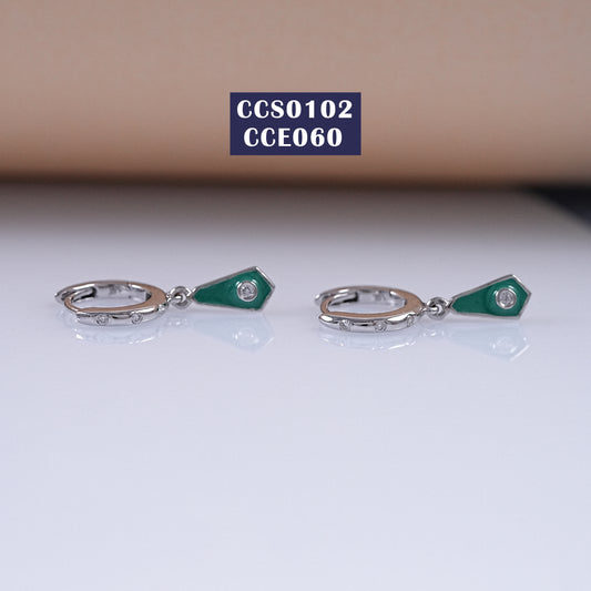 Green Enamel Round Cut Lab Diamond Hoop Earrings