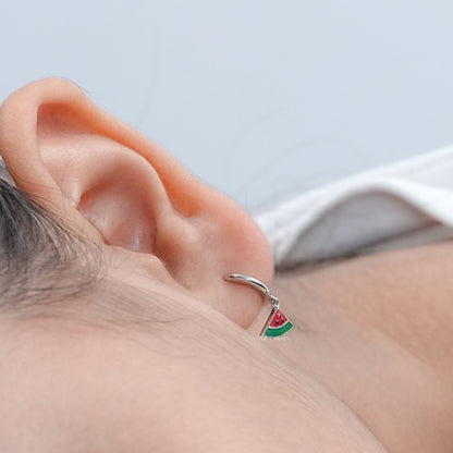 Watermelon Charm Huggie Hoop Earrings