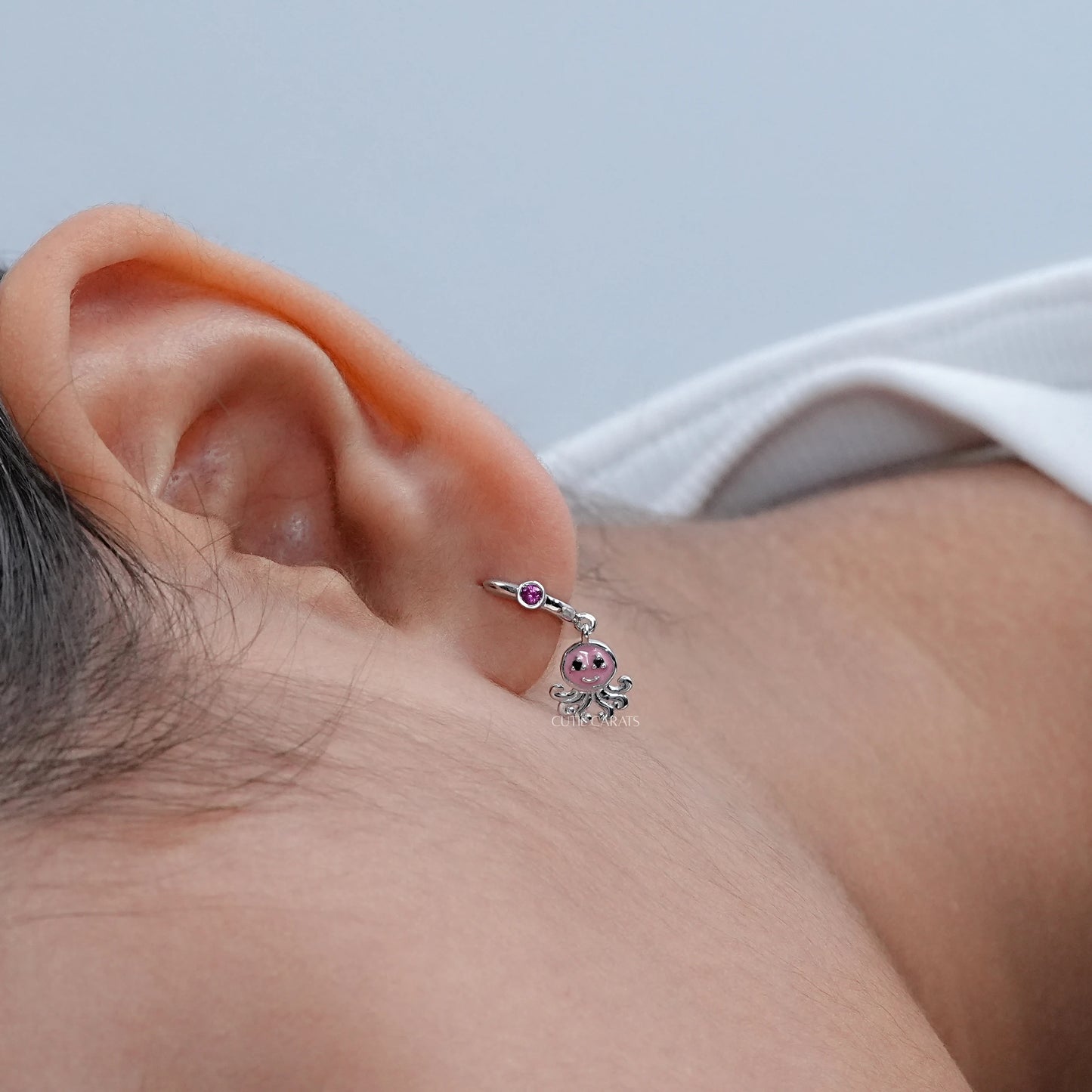 Round Cut Diamond Octopus Shape Hoop Earrings