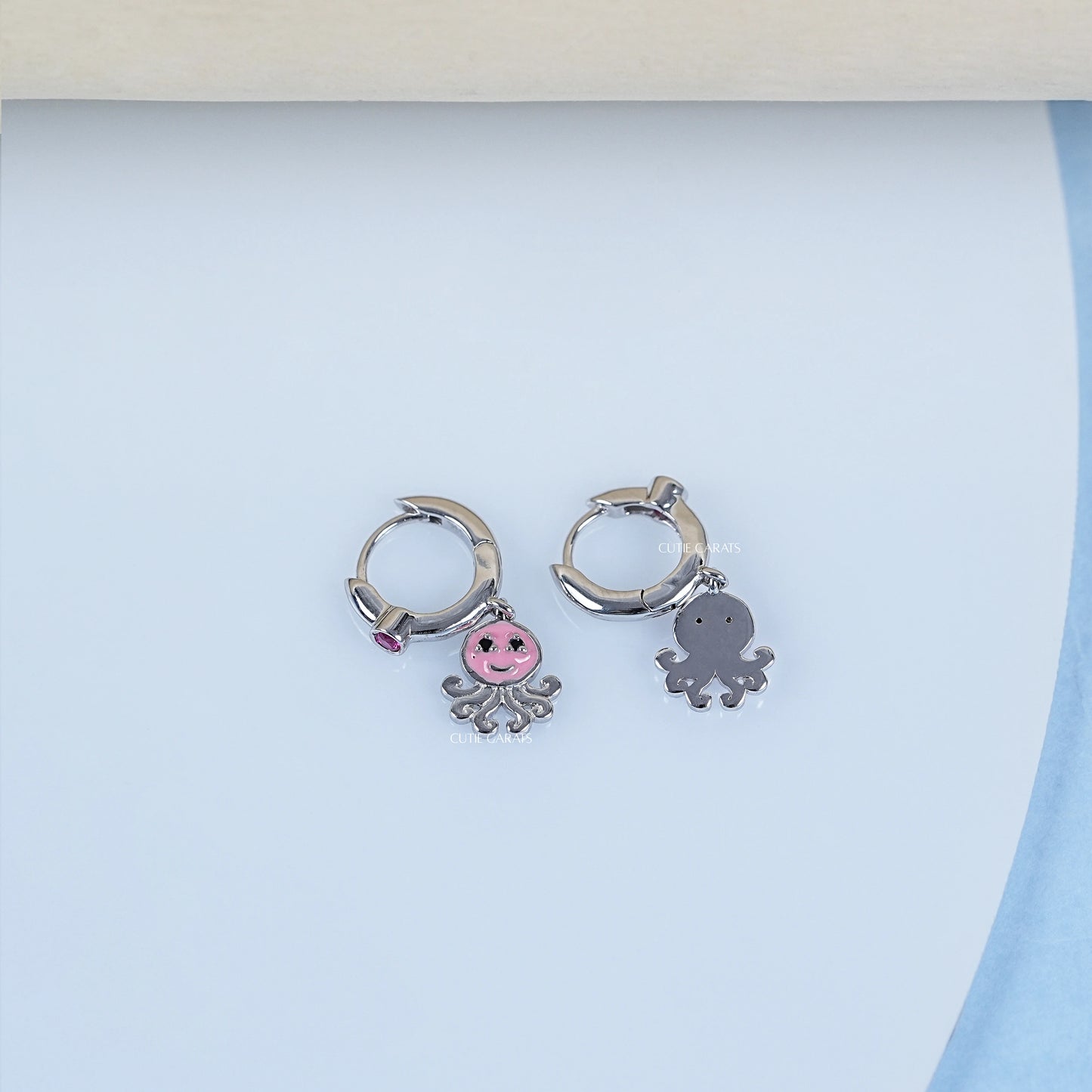 Round Cut Diamond Octopus Shape Hoop Earrings