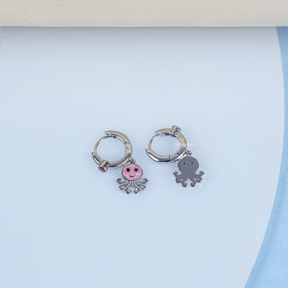 Round Cut Diamond Octopus Shape Hoop Earrings