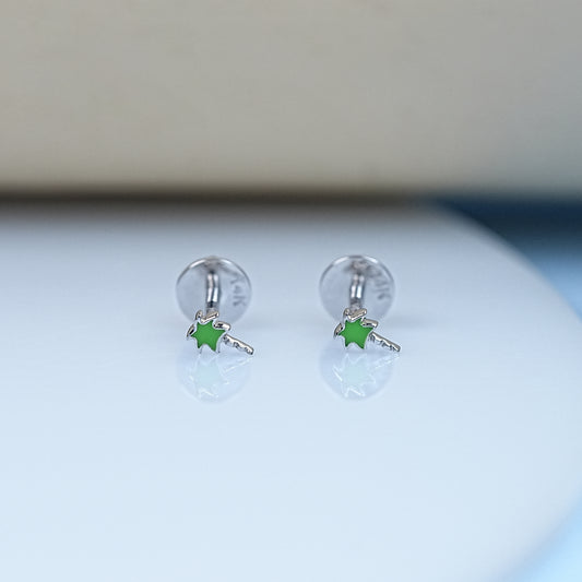 Enamel Tree Shape Cut Lab Grown Stud Earring