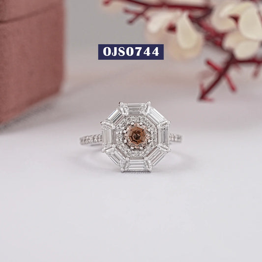 Chocolate Octagon Shape Double Halo Ring