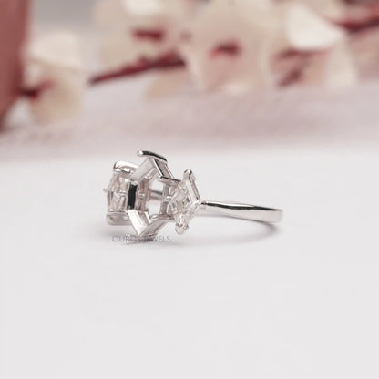 Semi  Mount  Three Stone  Lozenge Cut Diamond  Ring