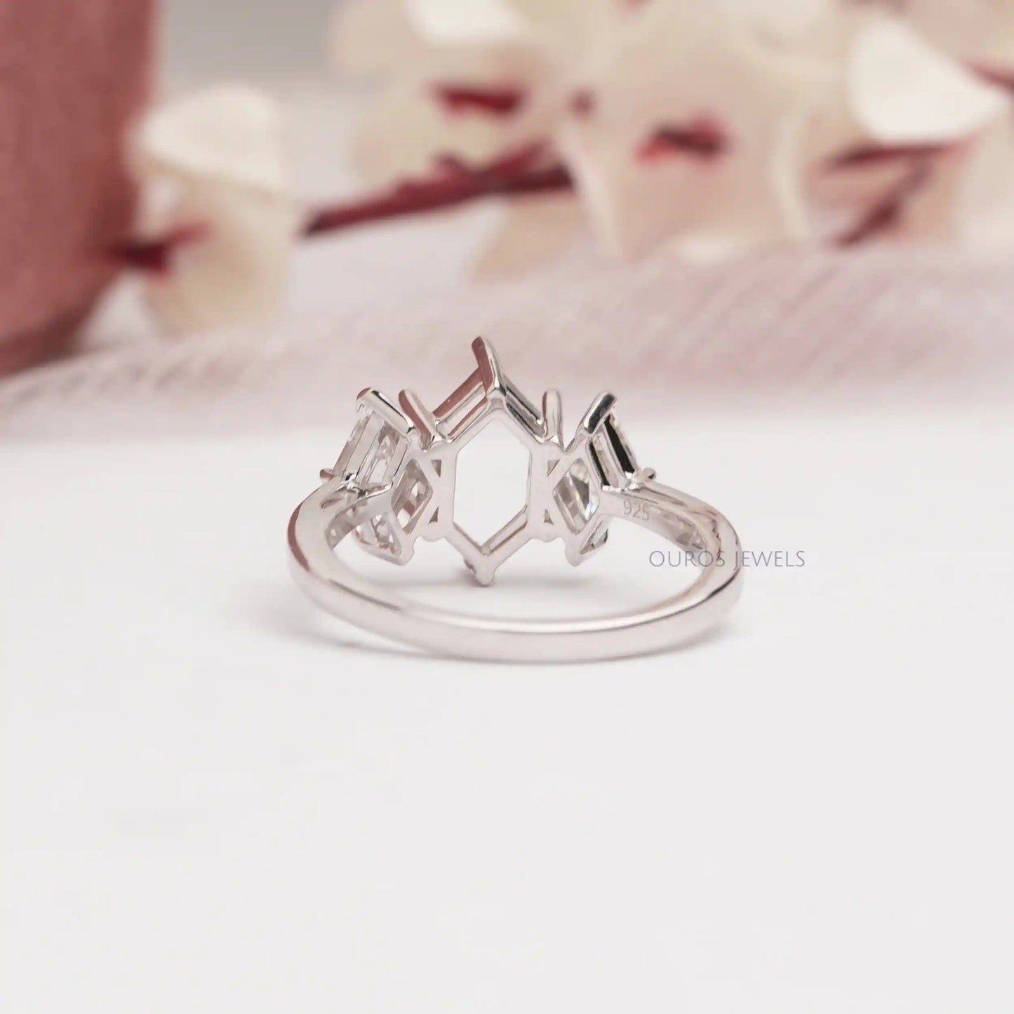 Semi  Mount  Three Stone  Lozenge Cut Diamond  Ring