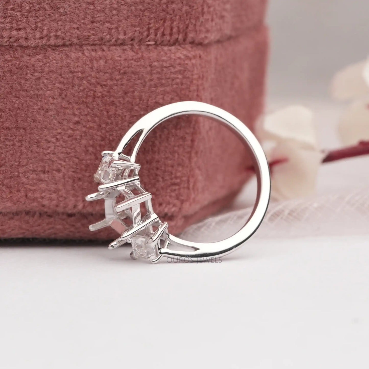 Semi  Mount  Three Stone  Lozenge Cut Diamond  Ring