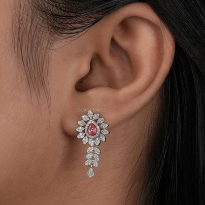 Pink Pear Cut Lab Diamond Bridal  Earrings