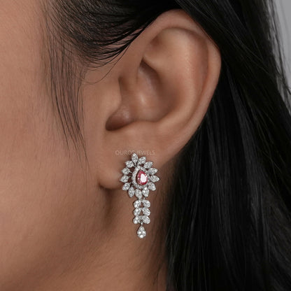 Pink Pear Cut Lab Diamond Bridal  Earrings
