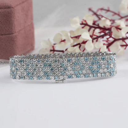 Blue & Round Cut Lab Diamond Wide Bracelet