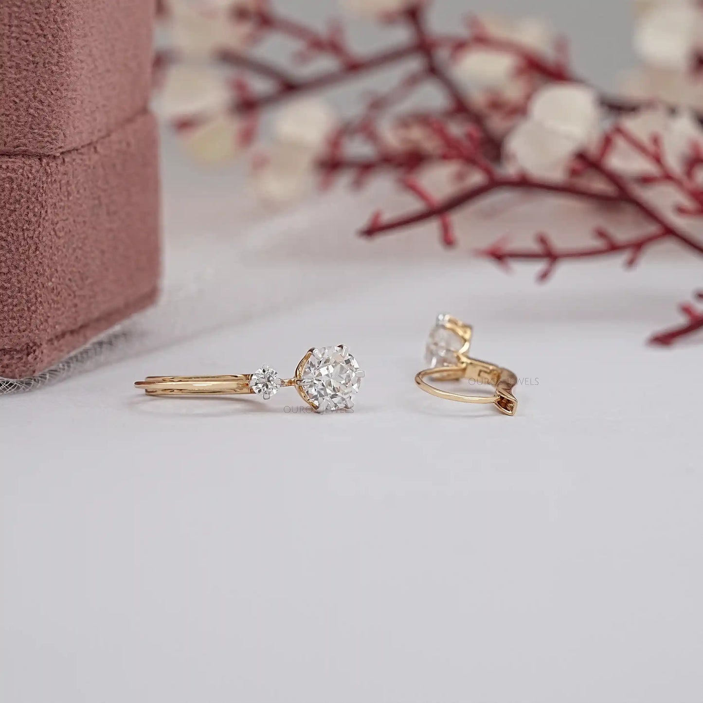OEC Round Lab Diamond Lever Back Earrings