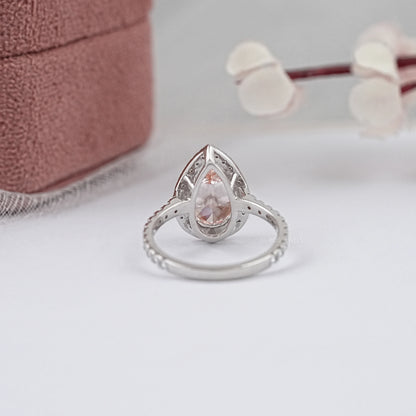 Pink Pear Cut Halo With Accent Lab Diamond Ring