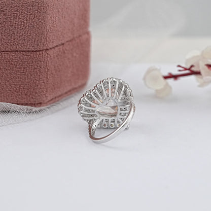 Heart Shape Pink Lab Diamond Halo With Accent Ring