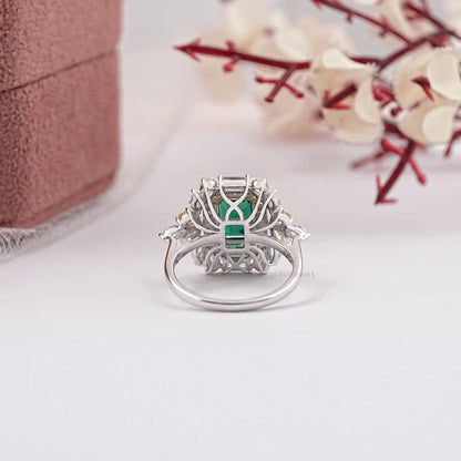 Green Emerald Cut Double Halo Diamond Ring