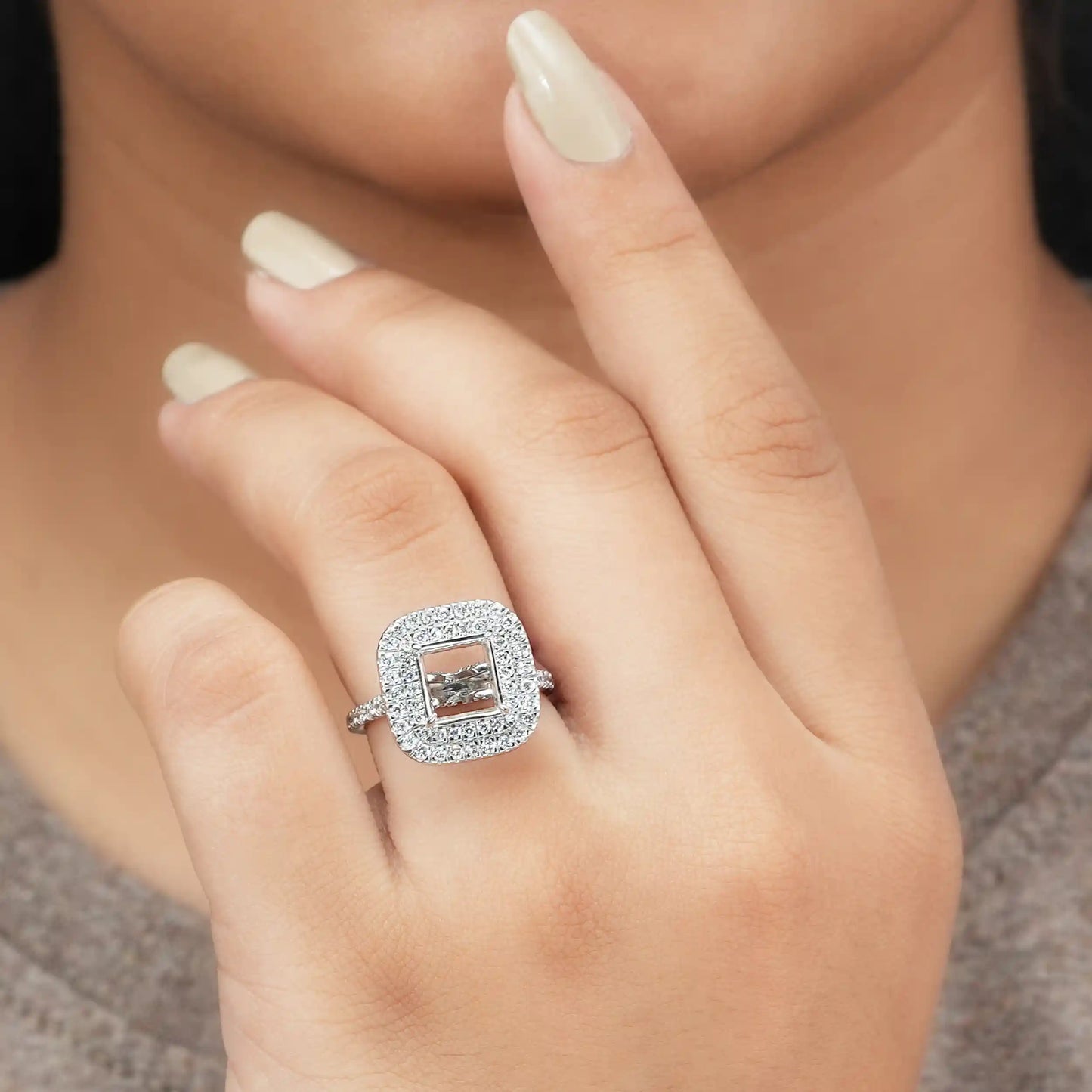 Double Halo Semi Mount Engagement Ring