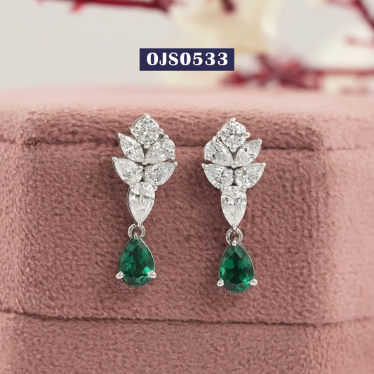 Green Pear Cut Lab Diamond Drop Dangle Earring
