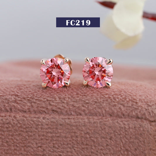 Pink Round  Cut Screw Back Stud