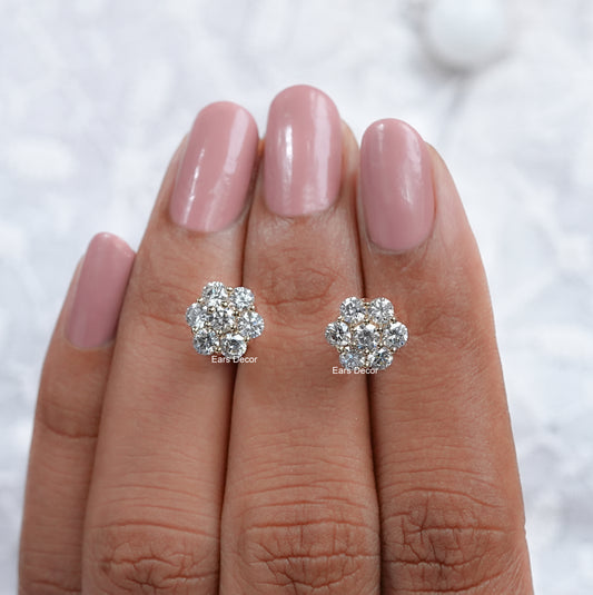 Round Cut Lab Diamond Floral Studs