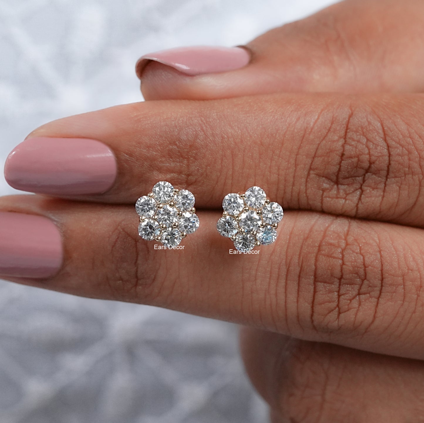 Round Cut Lab Diamond Floral Studs