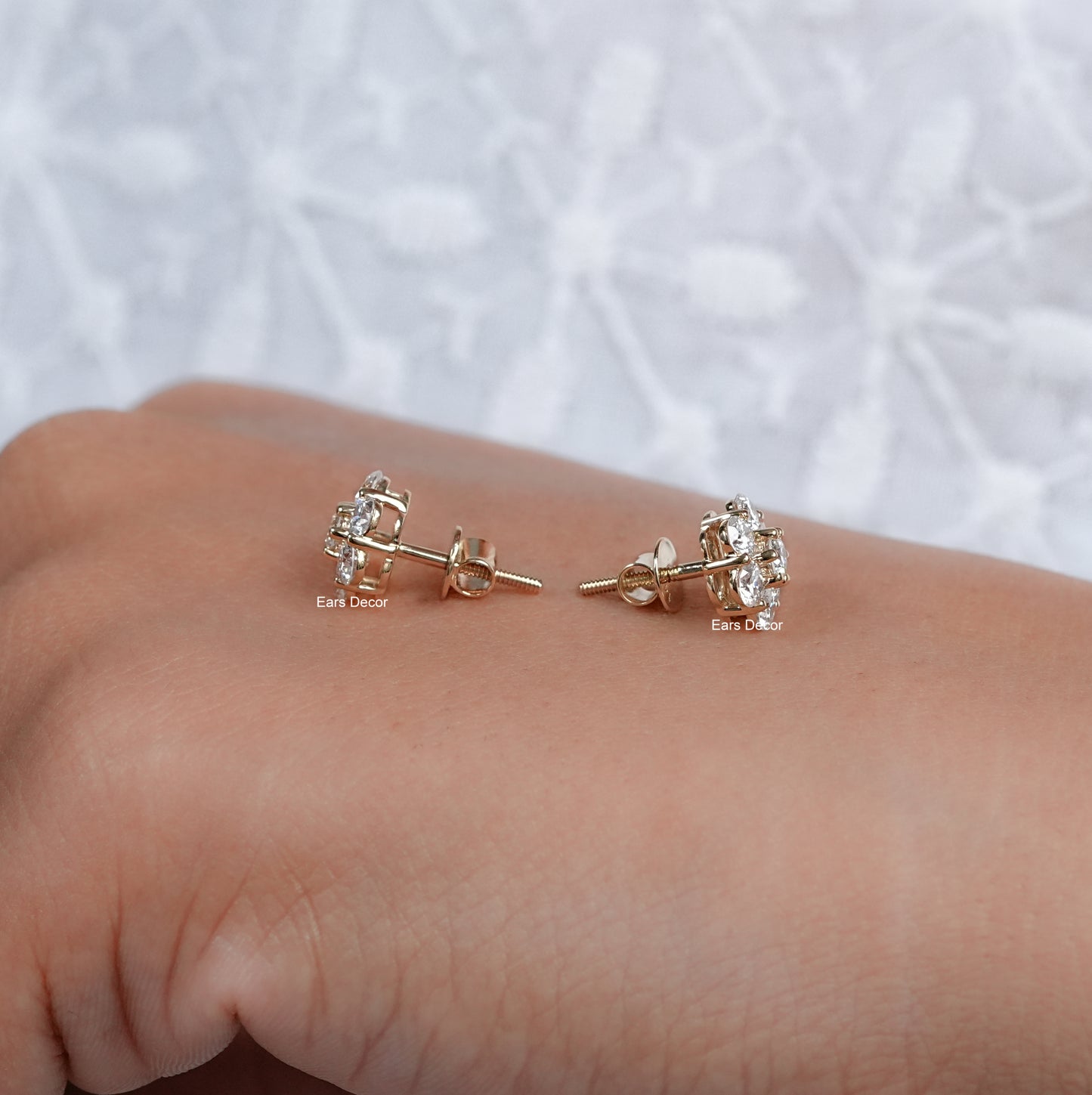 Round Cut Lab Diamond Floral Studs