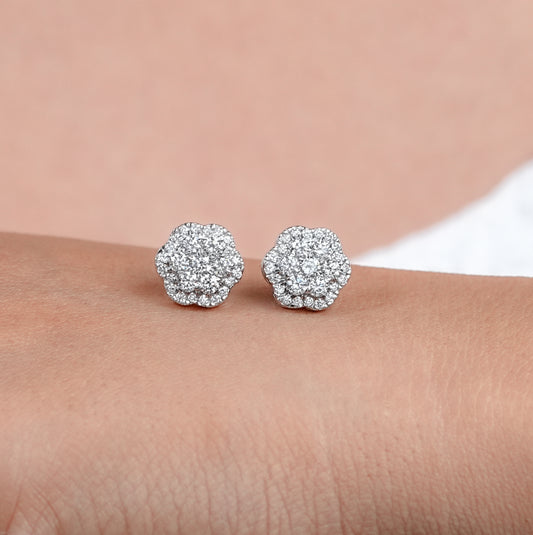 Round Cut Lab Diamond Double Halo Stud Earrings