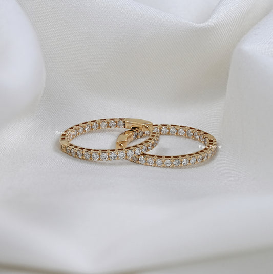 Yellow Gold Round Cut Hoops Earrings